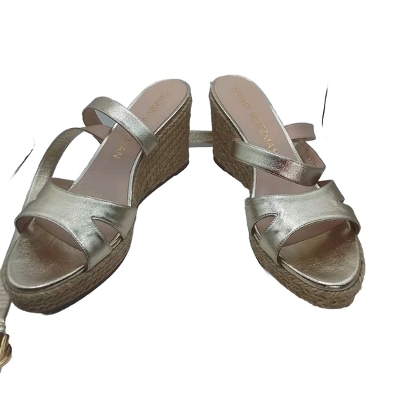 STUART WEITZMAN ZUZU ESPADRILLE WEDGE PLATINO PLAFTFORM SZ 9.5 - Picture 6 of 8